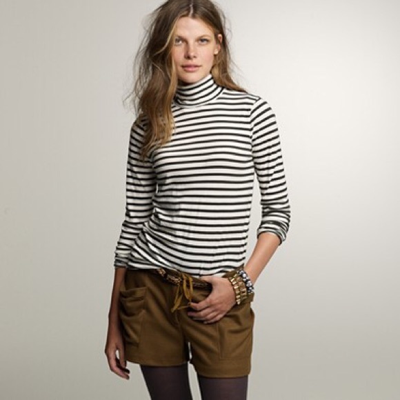 J. Crew Tops - J. Crew olive white striped turtleneck tissue tee